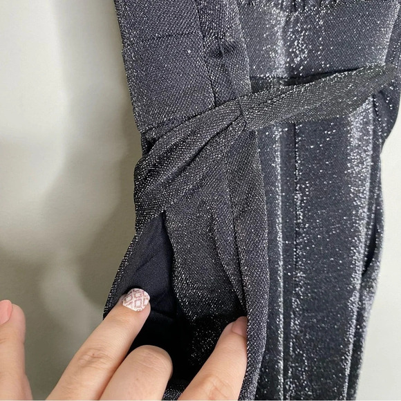 Anthropologie Greylin Black Shimmer Glitter Plunge Neck Wide Leg Jumpsuit Small - Picture 7 of 12